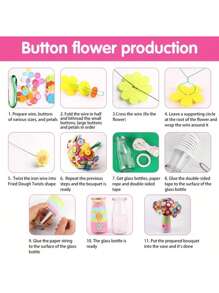 1pc DIY Button Bouquet Craft Kit – Handmade Flower Vase Arrangement Set,Mixed Color Fashion-Themed Plastic Button & Felt Petals, Creative Art And Crafts Project