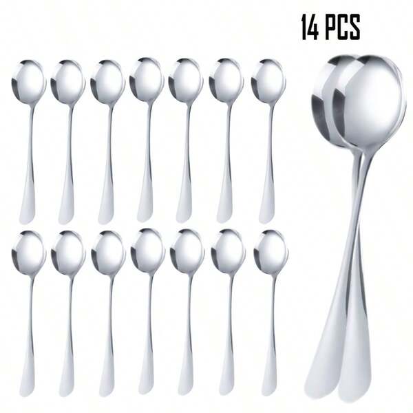 14 cucharillas de té de acero inoxidable - 16 cm (6.26 pulgadas) Grado restaurante, juego de cubiertos sueltos de plata, adecuado para comidas, bodas, fiestas, barbacoas, picnics, uso doméstico y comercial, cucharillas de postre, cucharillas de café, helado, suministros navideños