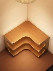 1 个节省空间的转角储物架 - 坚固的竹制弧形转角桌面储物架，适用于家庭办公室、客厅和厨房 - 天然饰面搁板、多功能书挡、艺术装饰风格、材料、现代储物设计、手工木工、办公室组织、员工使用、转角搁板