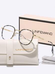 LINFEMAND Ultra-Light Round Metal Decor Fashion Non-Prescription Glasses For Women, Unique Metal Leg High-End Eyewear Accessory, Holiday Gift - Clear - View 5