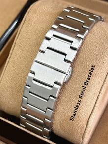 Pablo Raez 1 chiếc đồng hồ đeo tay nam phong cách retro, phụ kiện mùa hè sang trọng bằng thép không gỉ, đồng hồ nam quyến rũ nguyên bản, trang sức bạc, không phai màu, dây đeo kim loại dày, mặt số đen, chống nước 50M. - Bạc - Xem 10