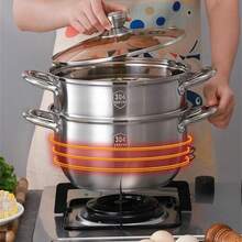 Sus304 Stainless Steel Steamer Pot, Soup Pot, Porridge Pot, Milk Pot, Small Cooking Pot, Suitable For Gas Stove And Induction Cooker Seafood Boil - Silver - View 4