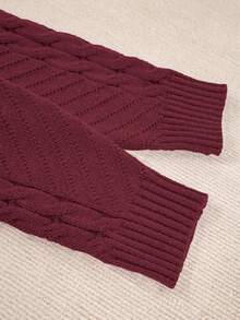 Plus Size Crew Neck Casual Long Sleeve Solid Color Knit Sweater - Burgundy - View 10