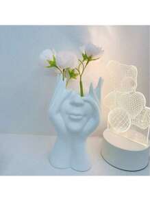 1pc "Artistic Face Vase" White Sculpture Style Decor | Ins Desk Organizer (Makeup Brush Holder/Pen Holder) | Cosmetic Storage Box | Succulent Planter | Home Decor/Gift | Waterproof & Easy To Clean
