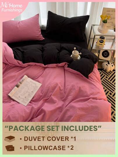 3 st rosa och svart sängkläder, 1 påslakan och 2 örngott, mjuk och bekväm hemtextil, mjuk och hudvänlig, flera färger tillgängliga, lämplig för män och kvinnor i studentboende, enkel och moderiktig heminredning, mjuk och bekväm sovrumssängkläder, moderiktigt set, maskintvättbar, ingen fyllning