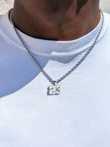 1 件创意单层不锈钢扭纹链 23 号吊坠项链女士日常 - 銀色 - 查看 1