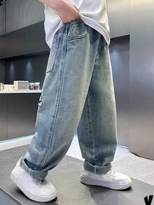 Pantalones vaqueros informales con diseño de personaje de dibujos animados para niño preadolescente