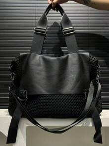 Ladies' Fashion Y2K Mesh Shoulder Bag Large Capacity Splicing Rivet Retro Diagonal Cross Bag Multiple Pockets Urban Street Style Handbag Suitable For Daily Use Is A Perfect Gift, Summer - Black - View 5