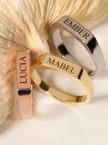 1pc Personalized Name Ring, Engraved Seal Ring, Birthstone Name Ring, Stackable Ring, Gift For Her, Pinky Ring, Valentine's Day Gift - Multicolor - View 3