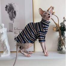 Striped Turtleneck Ribbed Thin Breathable Hairless Cat Clothes, Suitable For Sphynx And Devon Rex Cats - Red - View 5