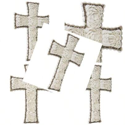 Willow And SilkHandmade Religious Art Home Decor Hand Weaved Grass Rope Flower Cross Wall Art