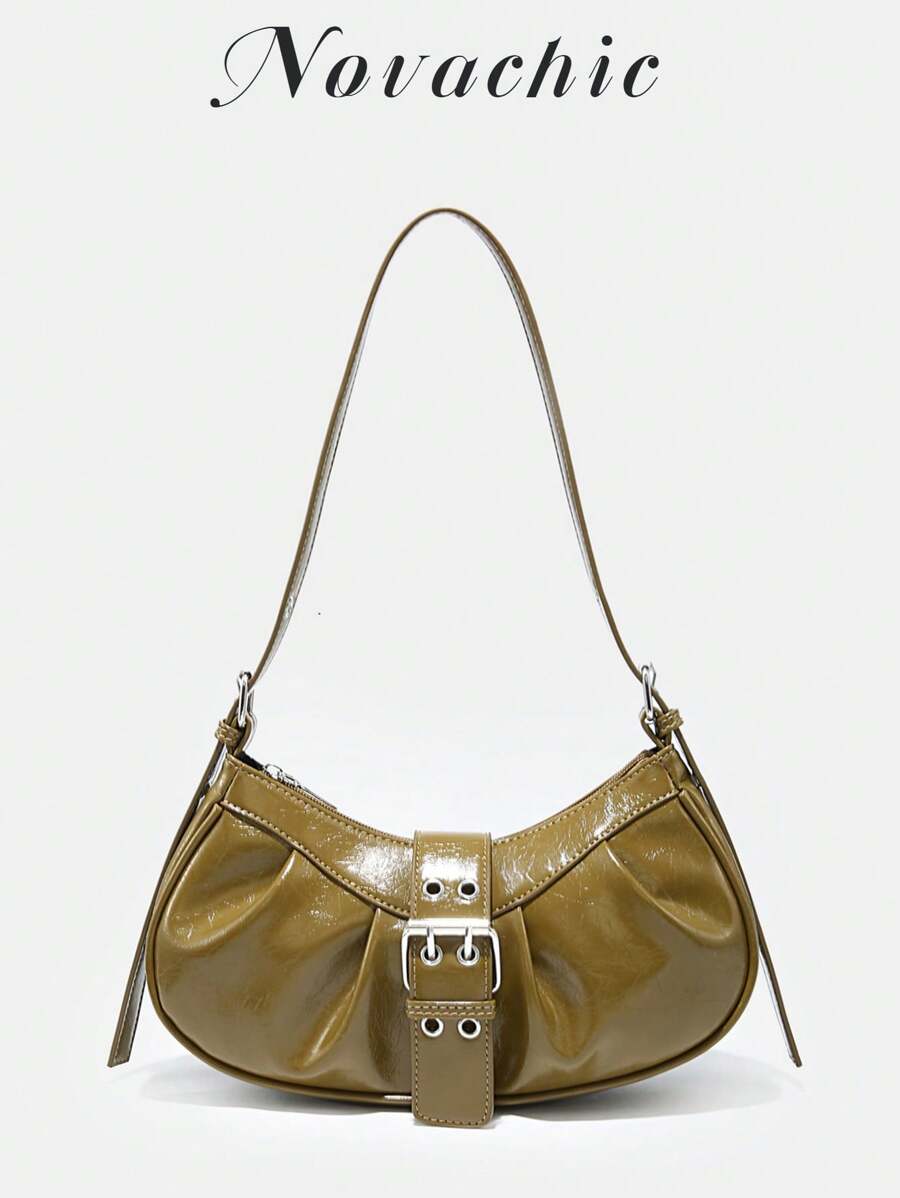 休闲百搭拉链开合女士单肩包，通勤风格