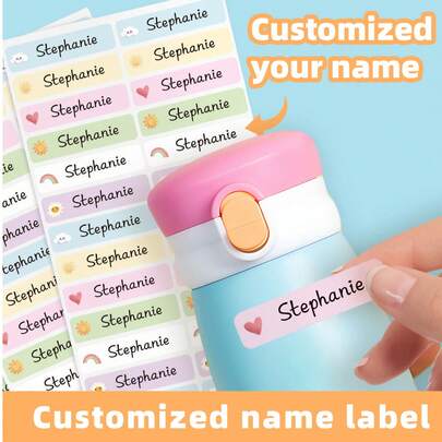 1-220pcs Customized Name Stickers, Cartoon Fresh & Cute Waterproof Modern Stationery Labels, Back To , Stationery Supplies, Paper Name Stickers, Category Stickers, Number Category Stickers, Customized Waterproof Name Labels, Suitable For Stationery Supplies, Personalized Stickers, Can Be Used On Water Bottles, Lunch Boxes And Personal Items, Multifunctional, Customizable, Personalized ,Poetcore
