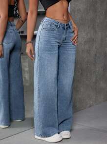 Teenagers' Fashionable Loose Straight Blue Jeans