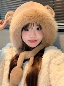 1 件女士毛绒熊耳帽，可爱，防风，保暖，2020-2025 年秋冬新款冬季服装 - 彩色 - 查看 3