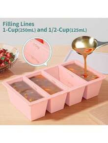 Silicone Freezer Tray For Sauce Cube: Silicone Freezing Tray For Broth Soup Storage - Freeze 250mL 125mL Souped Portion - 粉色 - 查看 4