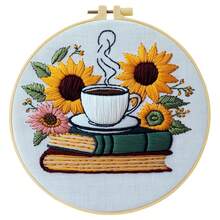 1 件刺绣套件，20x20cm/7.9x7.9 英寸，书中的向日葵，手工 DIY 刺绣套件，适合成人和初学者，包括用户手册、印花布、刺绣框架以及针线 - 彩色 - 查看 7