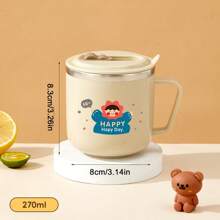 1pc 270ml Mini Double-Wall Thermal Insulated Mug, Children's Water Cup With Cute Cartoon Bear Pattern, 316 Stainless Steel Kids Straw Cup With Straw & Handle, Portable Anti Scalding Drinking Cup, Sealed Leak-Proof Tea Coffee Milk Cup Drinkware, Suitable For Student And Adult Use In Home, School, Dorm, Office, Party, Camping, Picnic, Back To School