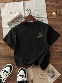 Boys & Teens Students Casual Printed Round Neck Short Sleeve T-Shirt, Summer Top