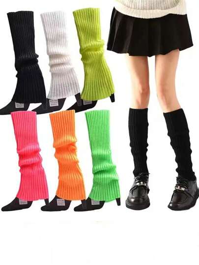 1 Par de Perneiras Coloridas e Fluorescentes Tricotadas para Mulheres, Protetores de Pé Quentes Adequados para Fantasia de Halloween, Perneiras Grossas