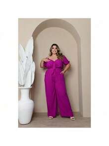 Plus Size Cropped And Pantaloon Set For Women - 紫色 - 查看 1