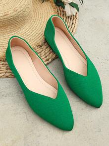 Women's Spring/Autumn New Pointed Toe Green Flat Shoes, Casual Wear, Work, Driving, Lightweight, Comfortable, Versatile, Soft Bottom, Random Pattern, Size 35-45 - Green - View 6