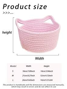 1Set Pink Kitten Style Cotton Rope Weaving Storage Basket Cartoon Animal Images Multiple Sizes Storage Basket Suitable For Bedrooms, Living Rooms, Toys, Snacks, Cosmetics Storage Classification Christmas Gifts