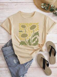 大码复古碎花衬衫，复古向日葵衬衫，野花T恤，波西米亚风T恤，植物印花衬衫，大码T恤，送给妈妈的礼物，图案T恤，女士上衣