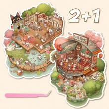 Autocolante DIY de dimensiuni mari, autocolante cu peisaje pentru adulți, autocolante cu case, autocolante pentru scrapbooking, autocolante 3D cu micro-peisaj în miniatură pentru case, autocolante DIY pentru scrapbooking, autocolante cu peisaje, autocolante cu peisaje, autocolante pentru caiet, reutilizabile, disponibile în mai multe dimensiuni