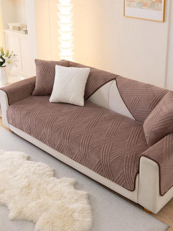 1pc Nordic Style Solid Color Winter Thickened Anti-Slip Sofa Cover, Suitable For Bedroom, Office, And Living Room, Is A Good Choice For Home Decoration (Sold As A Single Piece)