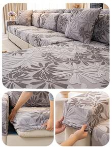 1pc All Season Jacquard Plush Anti-Slip Sofa Cushion Cover, Soft & Skin-Friendly Modern Minimalist Style, Pet-Proof Elastic Sofa Slipcover, Suitable For L-Shaped Combination Sofa And 1/2/3/4 Seat Sofa (Sold Individually) - Grey - View 8