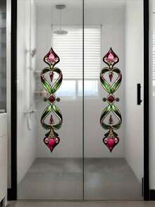 Vintage Floral Design Door Decal, PVC Sticker, Semi-Matte Finish, Decorative Privacy Glass Cling Window Sticker, Non-Adhesive Static Window Decal, For Home Decor, Bring Holiday Atmosphere, Also Great For Christmas, Birthday, Graduation Gifts - Multicolor - View 6