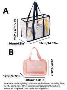 1 pieza Bolso de playa grande y transparente de estilo minimalista, bolso de playa de malla colorido, bolso de tote grande y transparente de PVC, bolso de playa plegable para mujer - transparente - Ver 11