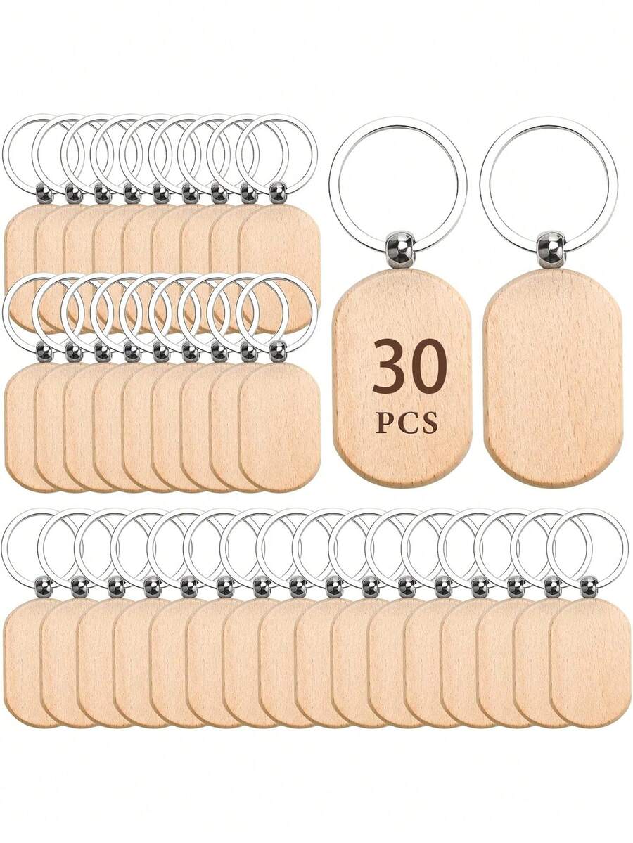 30个木质圆形钥匙扣,创意小礼品工艺品,木质钥匙圈,包挂绳,带证件夹,汽车配件,包饰,圣诞节汽车配件,教师朋友姐妹礼物创意 - 木色(橢圓) - 查看 1
