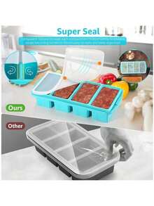Silicone Freezer Tray With Lid - Silicone Freezer Food Molds- Large Ice Cube Tray,Silicone Freezer Container,Freeze & Store Soup, Sauce, Broth,Leftovers - Makes 4 Perfect 1 Cup - 2 Gói-Màu xanh nước biển - Xem 5