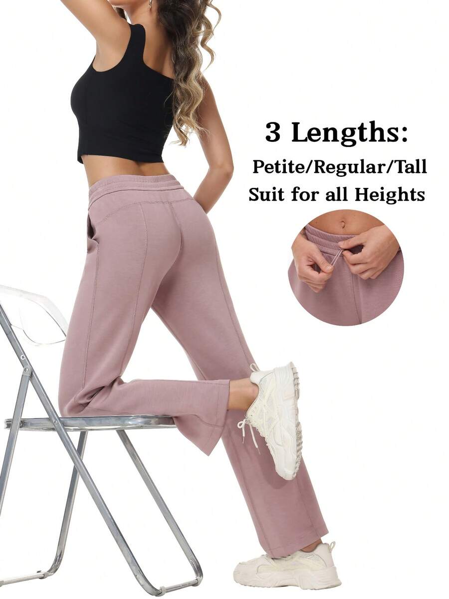 Women's Petite/Regular/Tall 3 Lengths Soft Rayon Sweatpants Breathable Pants With Adjustable Shockcord  Casual With Available Inseam - Màu Hồng baby - Xem 1
