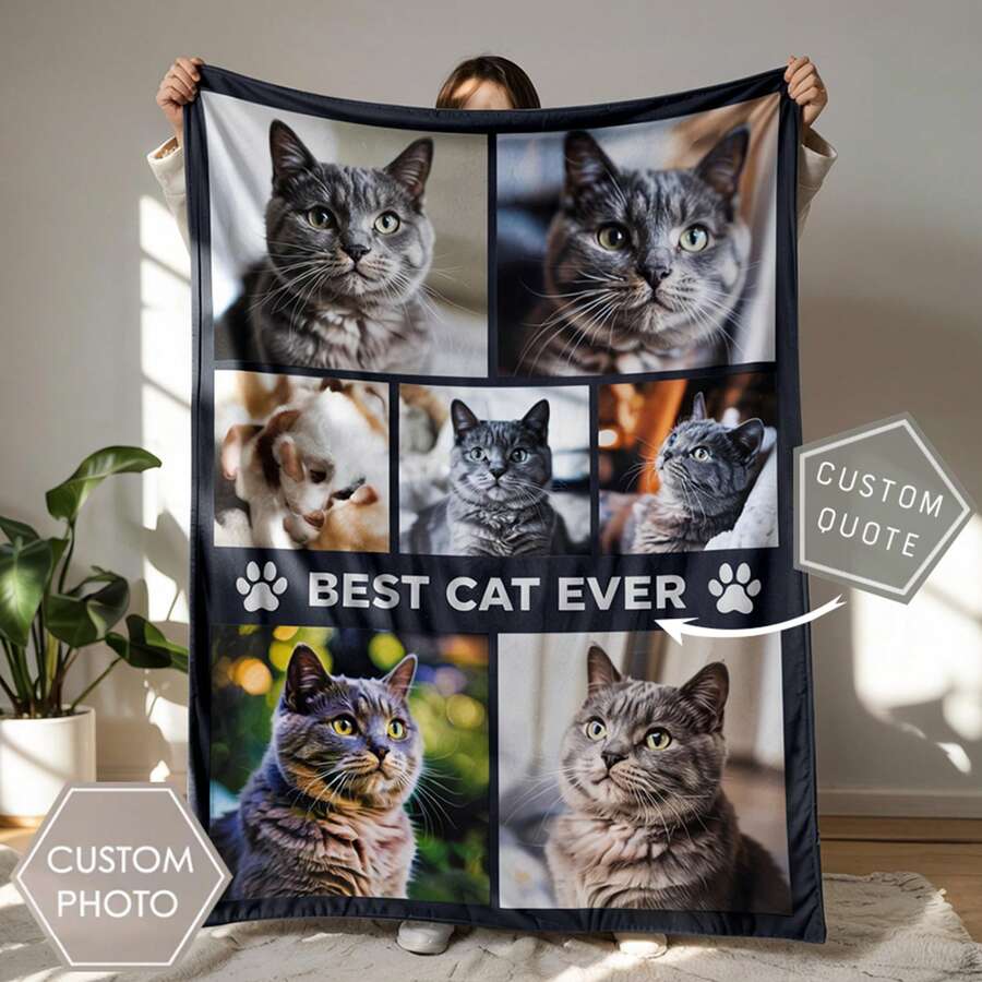 1pc Personalized Flannel Blanket, Can Print Multiple Photos, Customized Pet Photos And Pet Names, High-Definition Printed Custom Photo Blanket, Gift For Dogs, Memorial Blanket, Excellent Holiday Gift, Comfortable, Warm, Soft, Intimate, Unique Customization, Personalized Elegance - Multicolor - View 1
