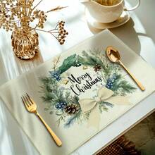 1/2/4/6pcs,Home Decor, Christmas Element Pattern Printed Linen Placemat, Table Mats, The Size Is 12 * 18inch/30 * 45cm, Suitable For Dining Tables, Versatile Seasonal Decoration In Spring, Summer, Autumn, Winter, Modern Style Washable Table Mat, Heat-Resistant, Stain Resistant, Room Decoration, Table Mat, Coaster, Kitchen Table Mat, Party Decoration, Home Decoration, Ideal Christmas Gift - Multicolor - View 26