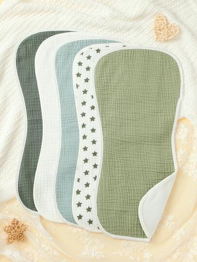 Benxoine 5-Pcs Muslim Cotton Baby Burp Cloths, Super Soft And Absorbent, With Solid Color Design And Cute Patterns, A Must-Have For Newborns