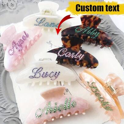 Fermaglio per capelli personalizzato con strass con nome, fermaglio per capelli personalizzato con strass, adatto per capelli radi e folti, accessorio per capelli in acrilico brillante con accenti di diamanti, regalo perfetto per damigelle, accessorio per capelli perfetto per la sposa, damigelle, matrimonio, anniversario e occasioni speciali, fermaglio per capelli durevole
