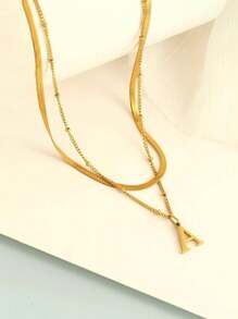 1 件迷你心形吊坠和不锈钢字母项链 - 双层可调节链条项链，26 个字母双层可调节链条珠宝，极简主义奢华，时尚百搭高端优雅简约风格，适合日常休闲、派对、通勤、度假，是送给女性的绝佳礼物