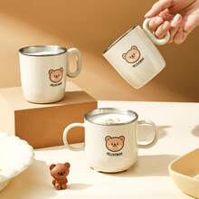 Cană de apă din oțel inoxidabil 304 cu mâner, cană de cafea cu lapte cu perete dublu, model drăguț de desene animate, cană detașabilă anti-opărire, potrivită pentru copii, studenți și adulți, pentru a fi utilizată la școală, birou, camping în aer liber, picnic