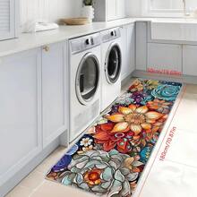 1pc Bohemian Feng Shui Colorful Floral Kitchen Floor Mat, Anti-Slip Soft Carpet, Waterproof Kitchen Mat, Anti-Fouling Mat, Machine Washable, Entrance Door Mat, Kitchen/Living Room/Laundry Room/Bathroom Absorbent Mat, Room Decor