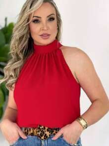 STYLISH WOMEN'S HIGH NECK TIE-UP BLOUSES - Red - View 5