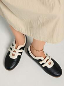 New Spring/Autumn British Style Fashion Low Vamp Ballet Flat Lace-Up Casual Mary Jane Shoes - Black - View 4