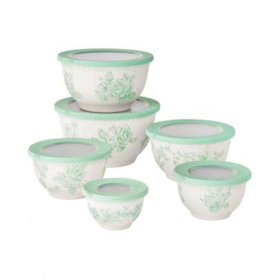 12-Piece Bamboo Melamine Nesting Mixing Bowl Set, Green