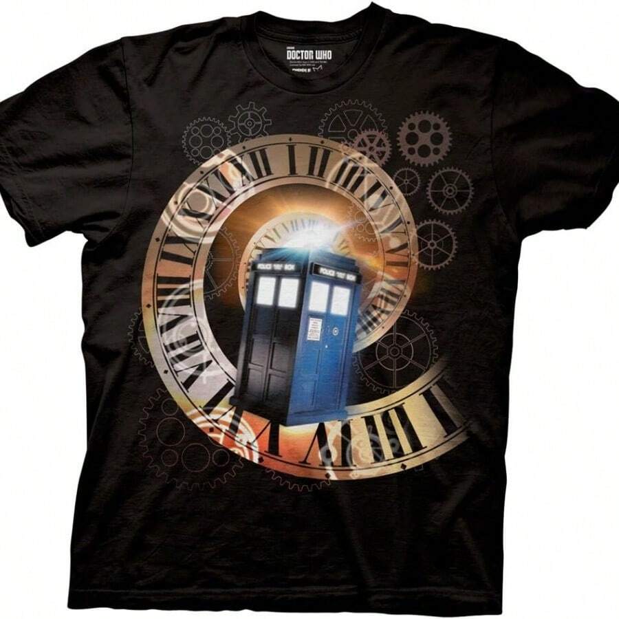 Ripple Junction Doctor WHOs Roman Numeral Spiral Adult T-Shirt - 黑色 - 查看 1