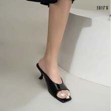 IN2 Women's Kitten Heels Open Square Toe Low Heels Sexy Slip On Slide Heeled Sandals Comfortable Wedding Bridal Prom Dress Sandals Office Casual Summer Short Mule Heels - màu đen - Xem 2