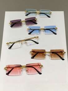 1pc Men's Metal Frame Frameless Rectangular Noble Abstinence Sexy Popular Anti-Blue Light Non-Prescription Glasses, Suitable For Summer Sun Protection, Beach, Vacation, Driving, Party, Eyeglasses In A Variety Of Colors To Choose From (Black Glasses, Transparent Glasses, Blue Glasses, Green Glasses, Pink Glasses, Brown Glasses)