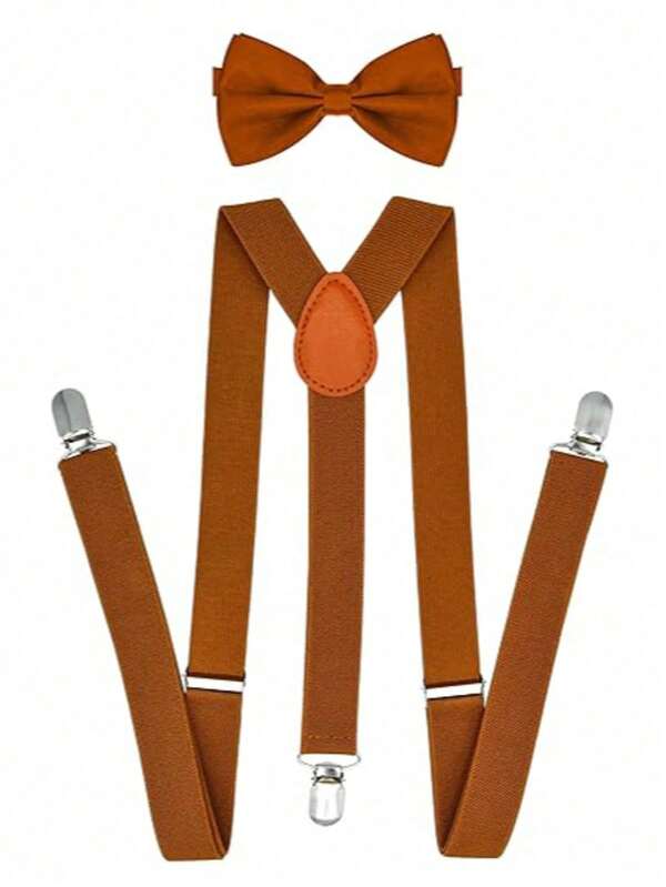 1 set Bretelles de couleur unie et nœud papillon pour hommes, Bretelles élastiques de couleur unie pour hommes, Ensemble nœud papillon, Bretelles épaissies haute densité, Assortiment de tenues de soirée pour hommes, Vêtements pour hommes